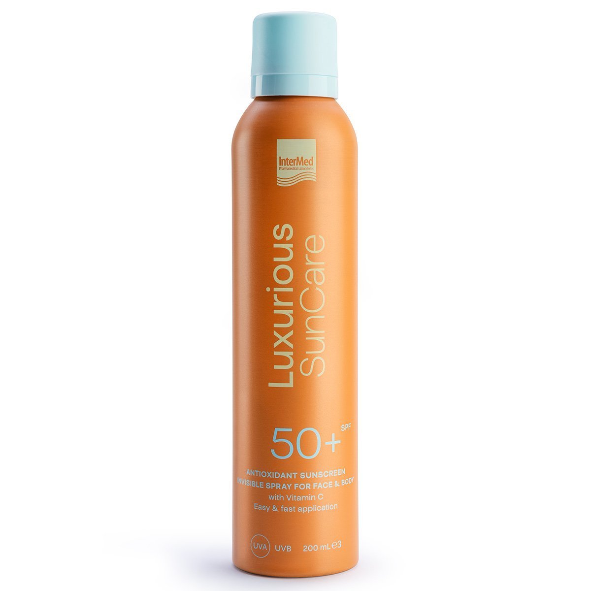 Συσκευασία του προϊόντος Luxurious SunCare Antioxidant Sunscreen Invisible Spray SPF50+ της InterMed