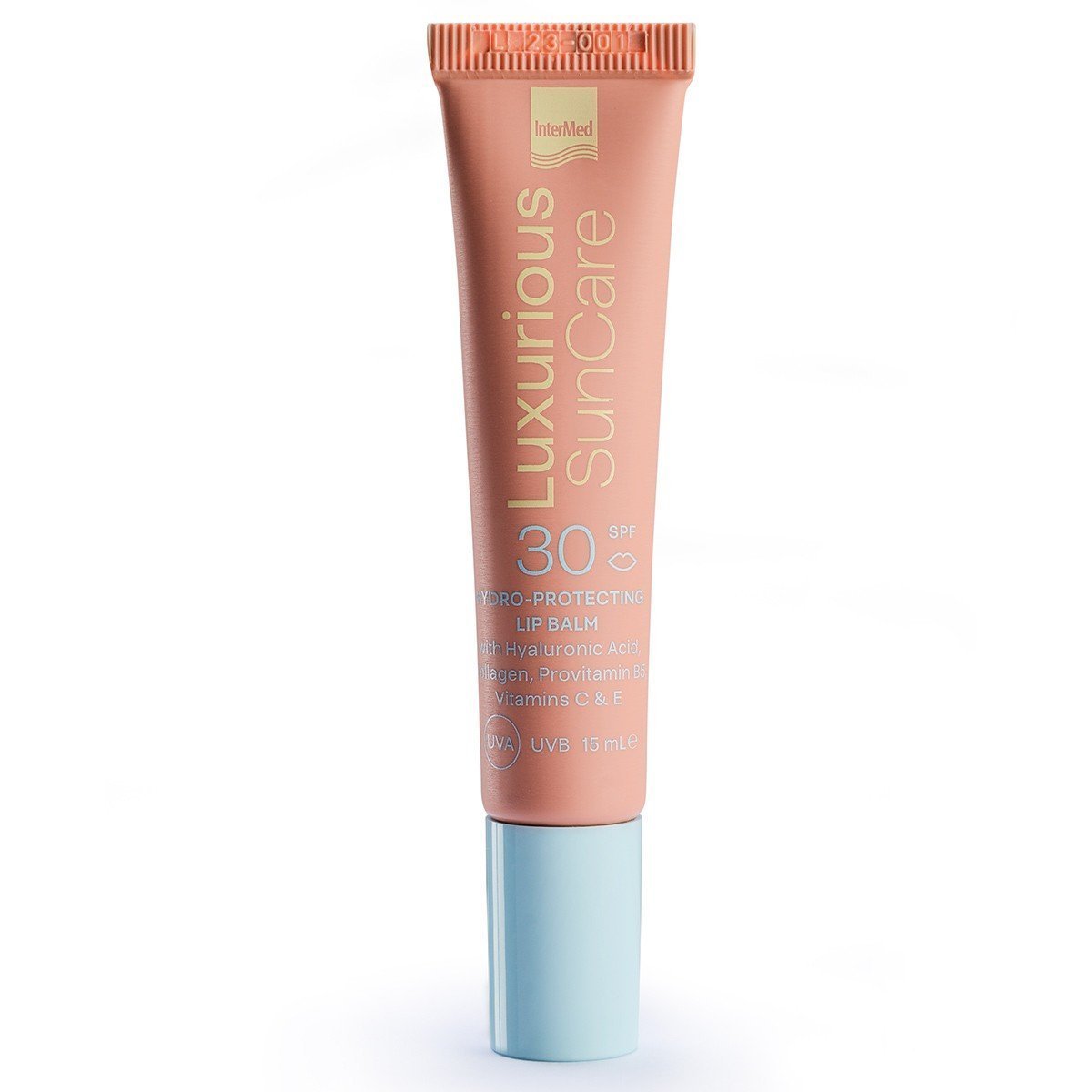 Συσκευασία του προϊόντος Luxurious SunCare Protective & Hydrating Lip Balm SPF30 της InterMed