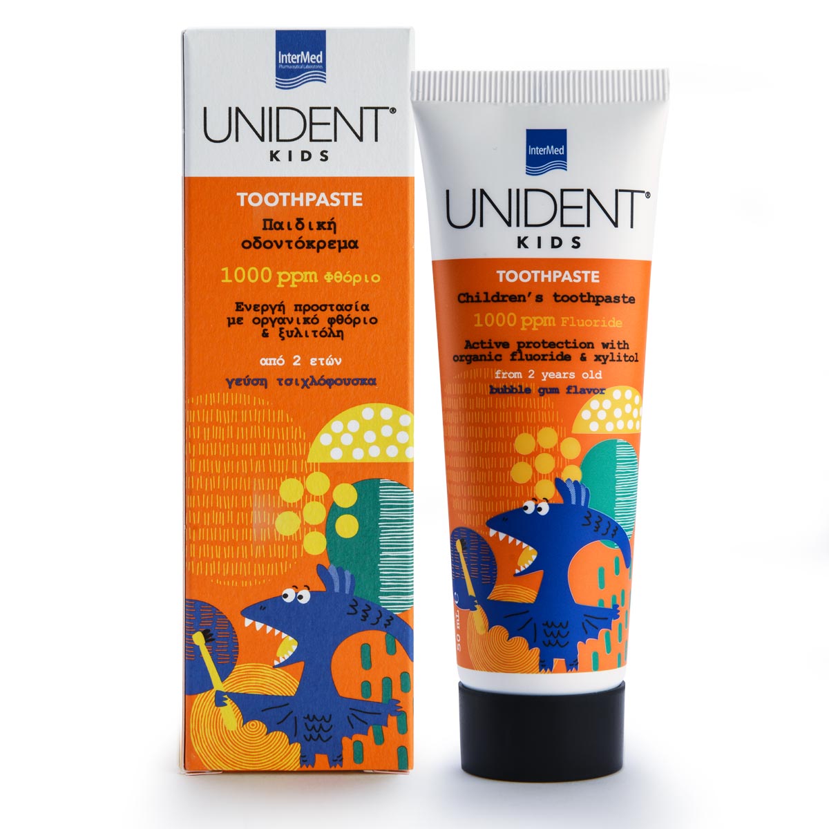 Συσκευασία του προϊόντος UNIDENT KIDS TOOTHPASTE 1000 ppm φθόριο της InterMed.