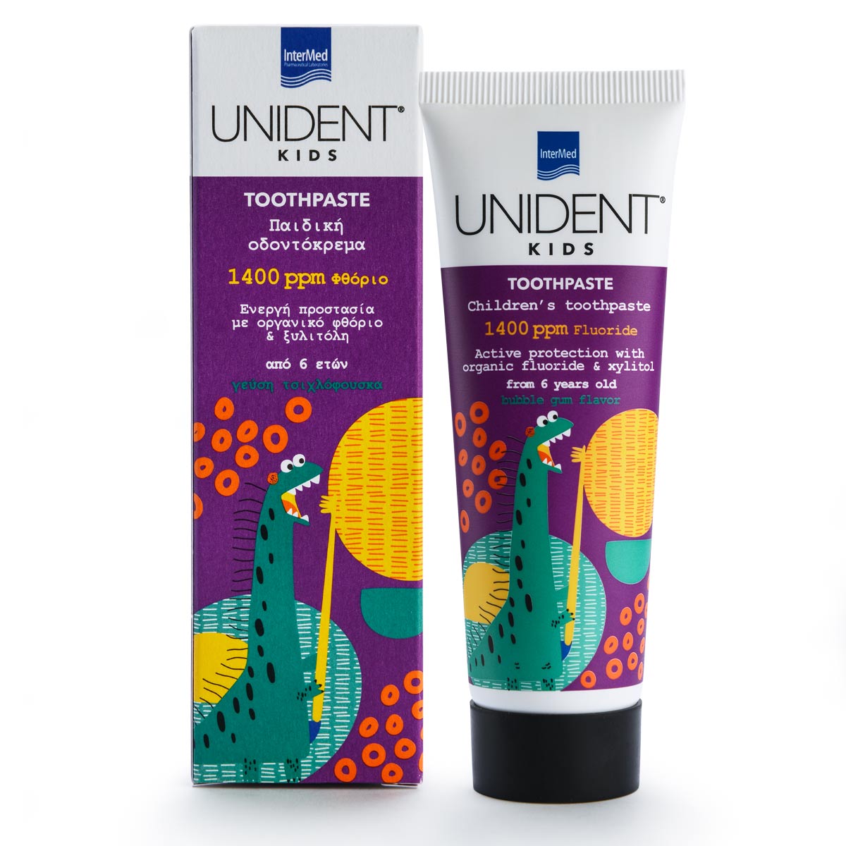 Συσκευασία του προϊόντος UNIDENT KIDS TOOTHPASTE 1400 ppm φθόριο της InterMed.