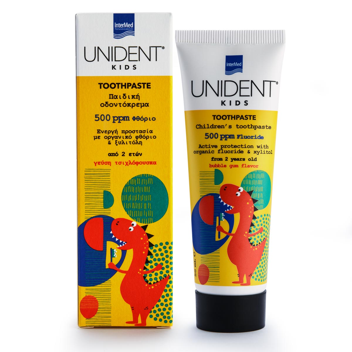 Συσκευασία του προϊόντος UNIDENT KIDS TOOTHPASTE 500 ppm φθόριο της InterMed