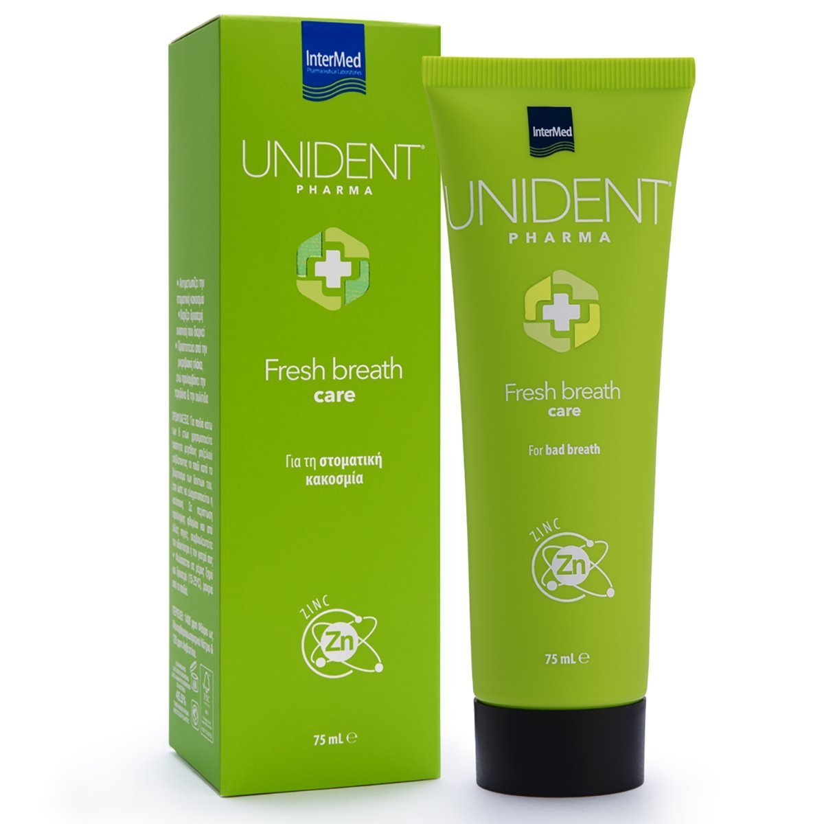 Συσκευασία του προϊόντος UNIDENT PHARMA Fresh Breath Care της InterMed.