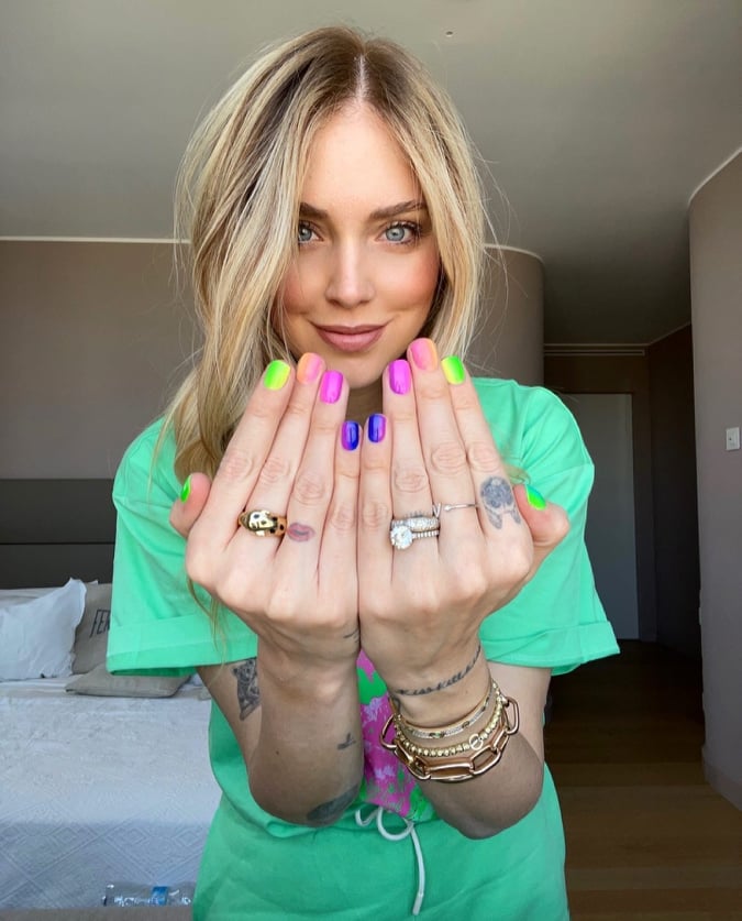 Chiara Ferragni rainbow nails