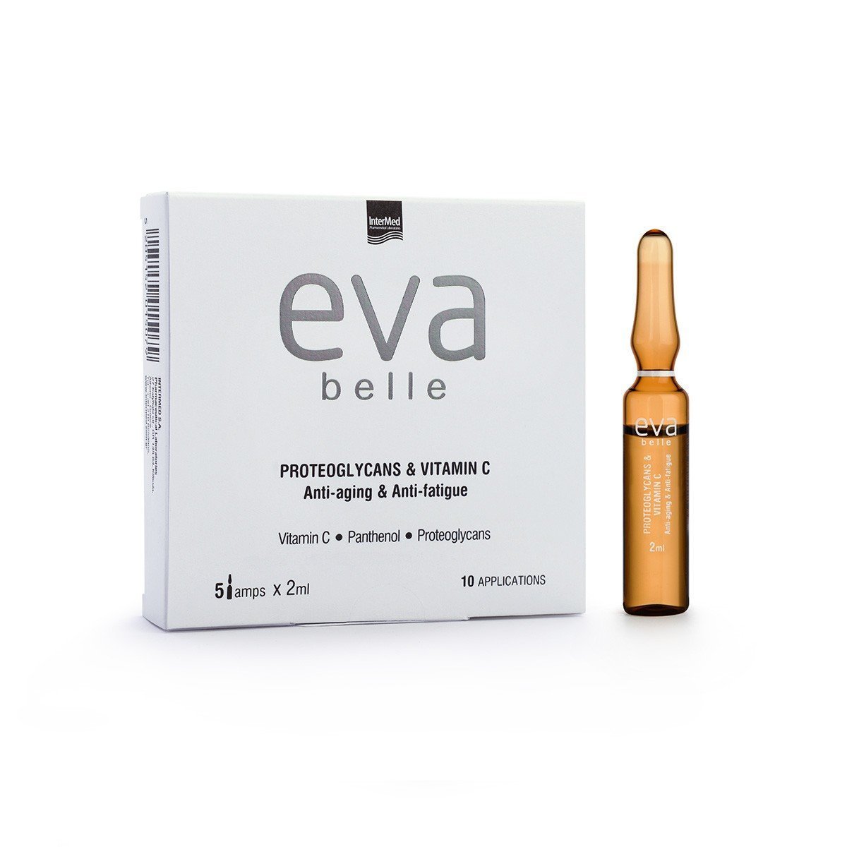 Συσκευασία του προϊόντος Eva Belle Αμπούλες PROTEOGLYCANS & VITAMIN C από την InterMed
