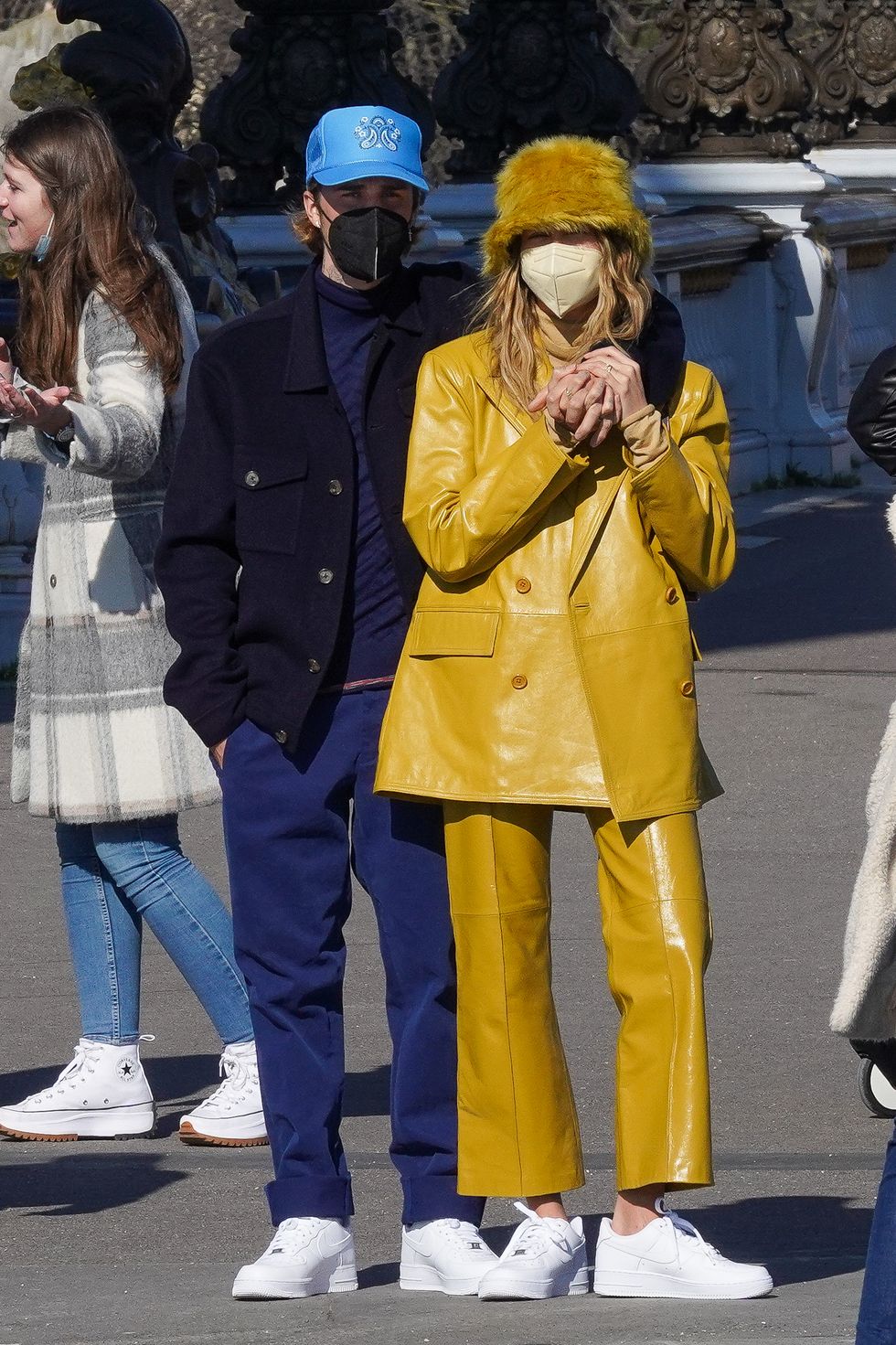 Hailey Bieber yellow suit